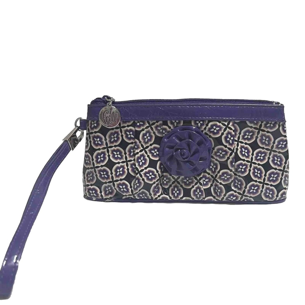 Vera Bradley Frill Wristlet Women Small Purple Geometric Rosette Good Condition